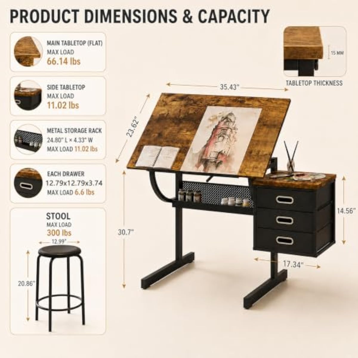 Adjustable Drafting Desk with  - Tops recension och pris