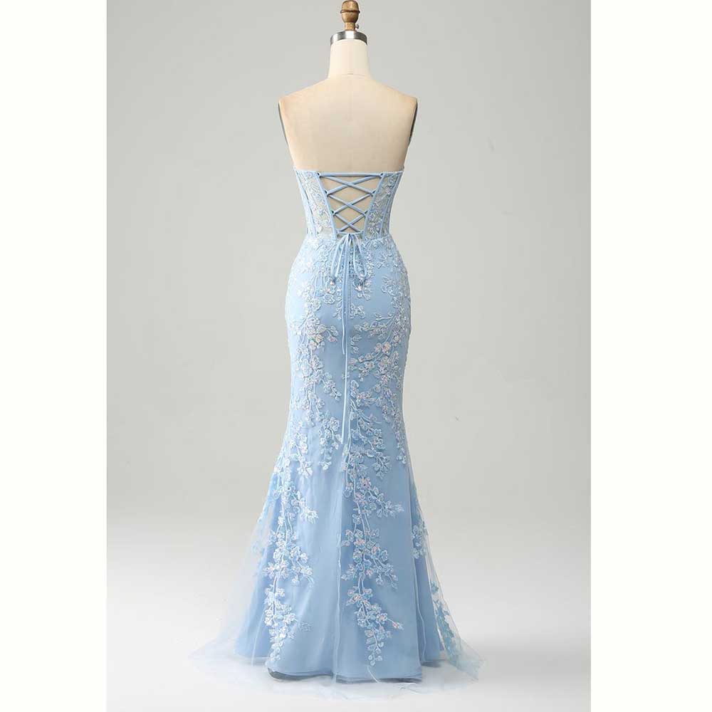 Elegant Light Blue Satin Women - Elegant Satin Evening Gown Split recension och pris
