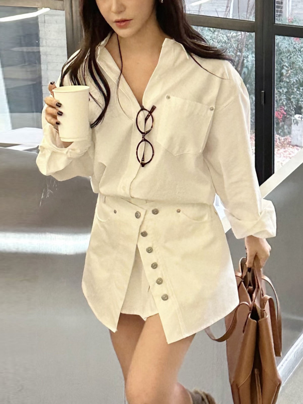 White Shirt Dress Women's Kore - Korean Style A Line Shirt Dress recension och pris
