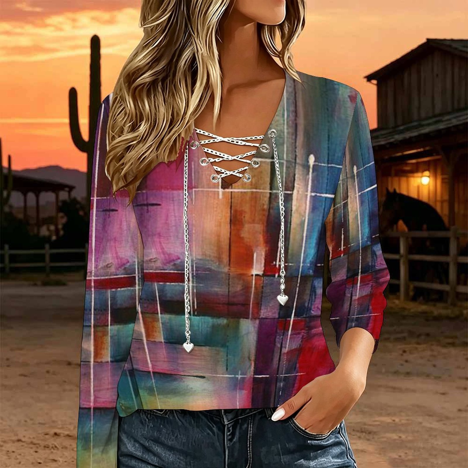 Women V Neck Long Sleeve Top M - Blouses recension och pris