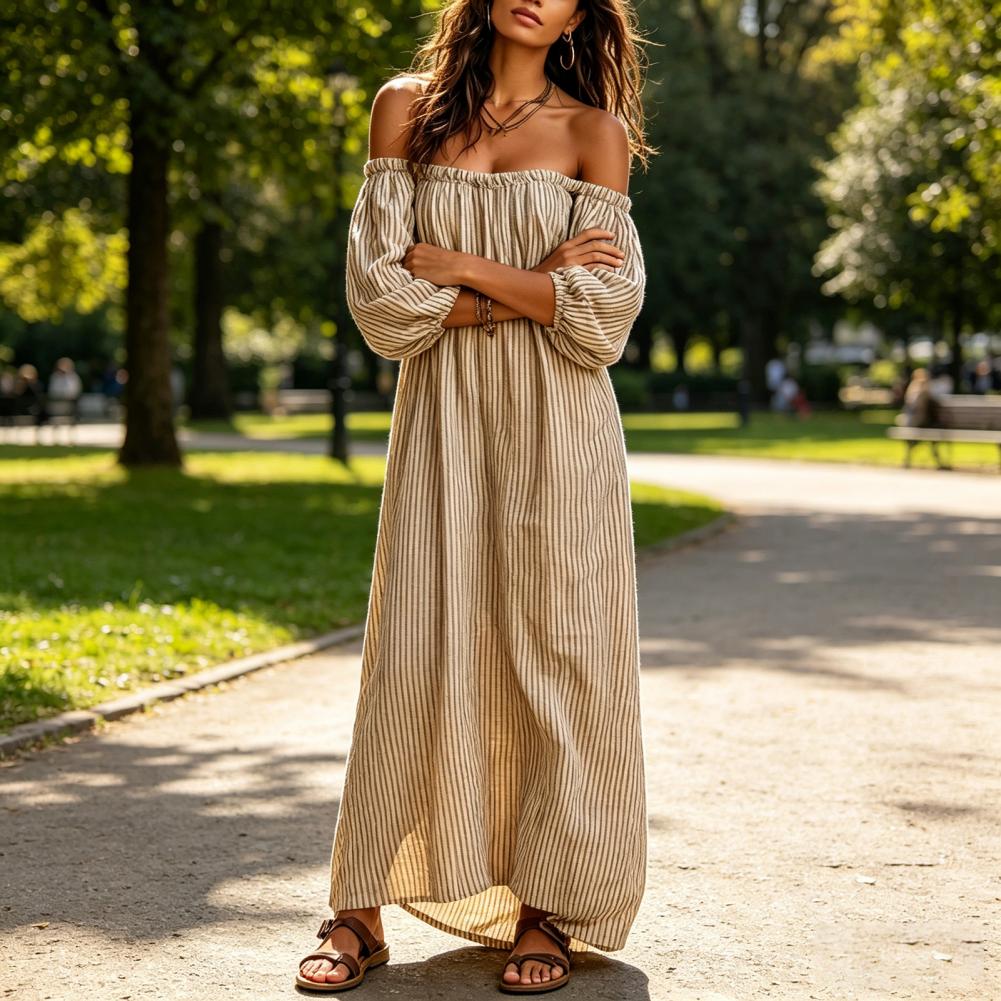 Spring Summer Women's Off Shou - Off Shoulder Puff Sleeve Sundress recension och pris