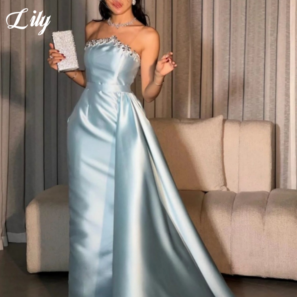 Lily Blue Elegant Formal Gown  - Elegant Satin Evening Gown Split recension och pris