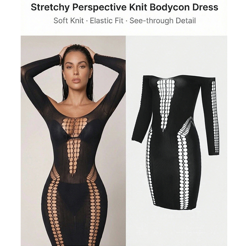 Women Sheer Mesh Long Sleeve B - Sexy Mesh Sheer Bodycon Dress recension och pris