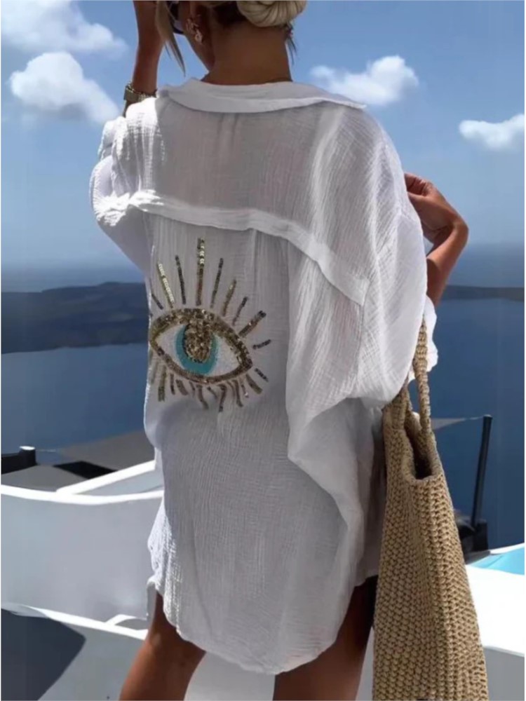 Spring Summer Casual Sequin Ey - Casual Loose Linen Shirt Dress recension och pris