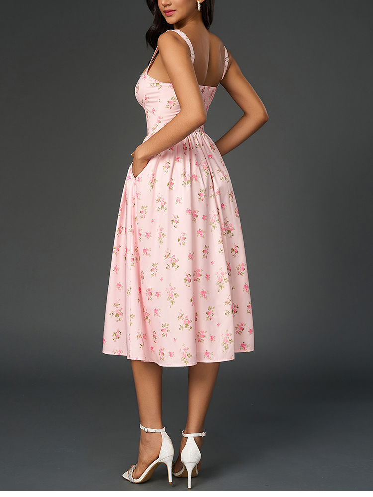 NewAsia Women's Floral Print S - French Vintage Floral Midi Dress recension och pris