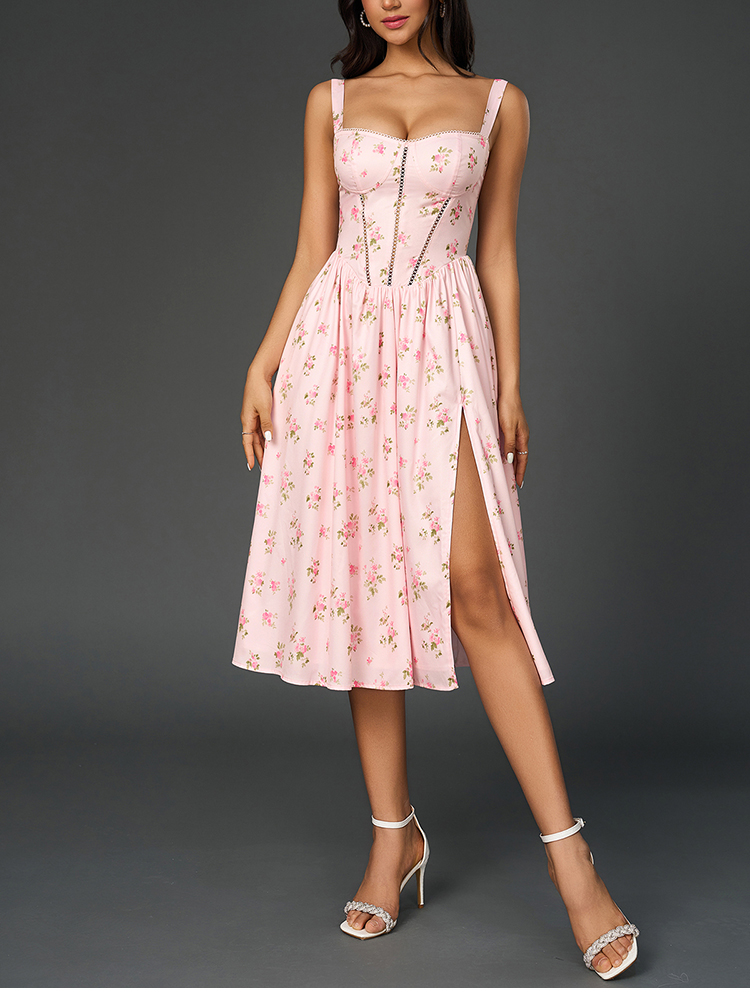 NewAsia Women's Floral Print S - French Vintage Floral Midi Dress recension och pris