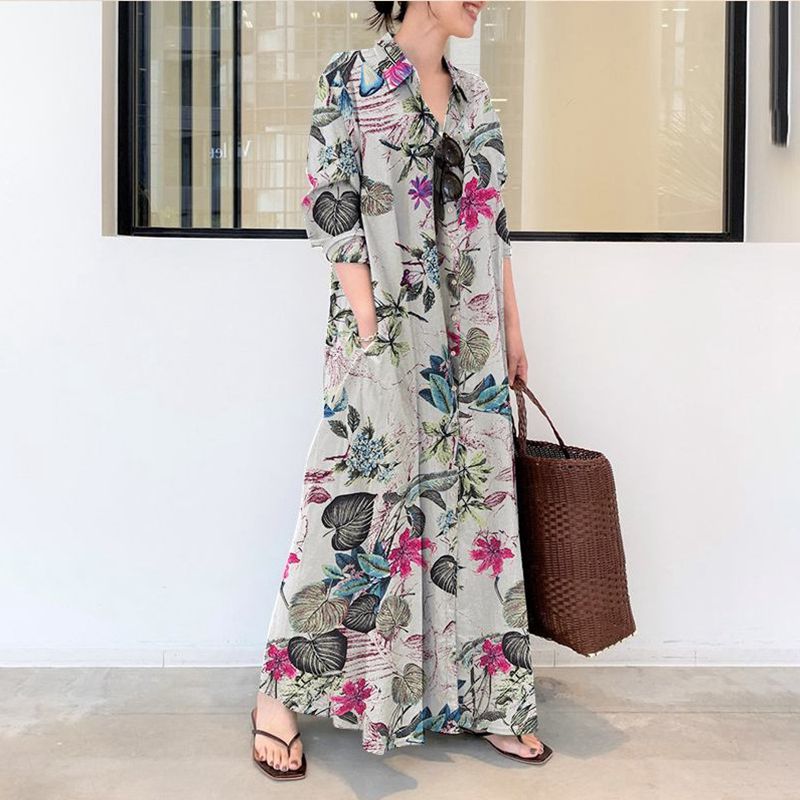 Autumn new plus size casual co - Casual Loose Linen Shirt Dress recension och pris