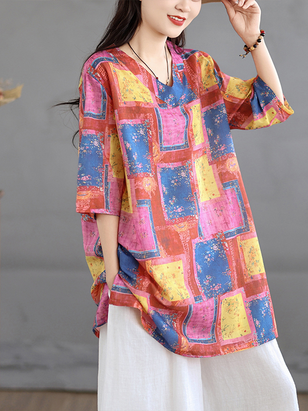 Casual Linen Print Top Vintage - Casual Loose Linen Shirt Dress recension och pris