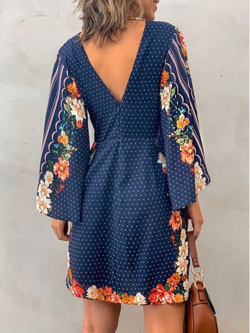 Women's Deep V Neck Long Sleev - French Vintage Floral Midi Dress recension och pris