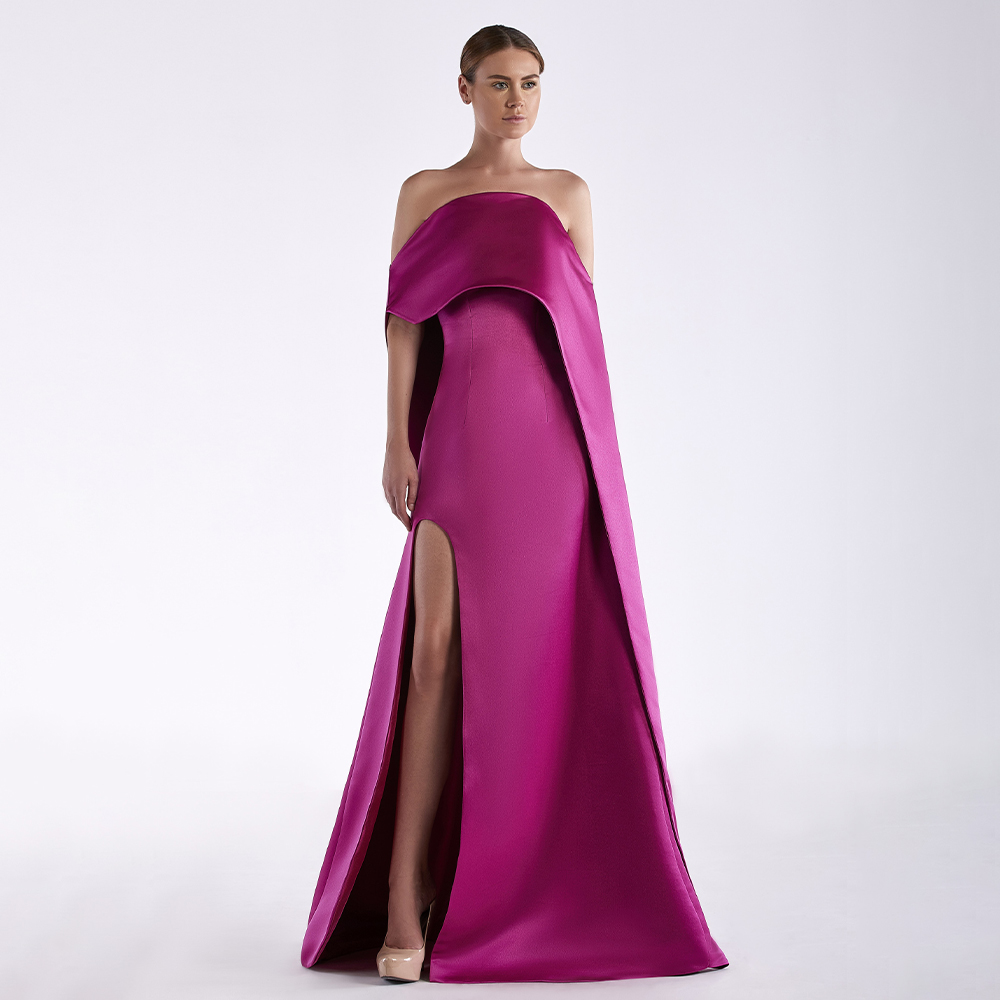 Fuchsia Satin Evening Dress St - Elegant Satin Evening Gown Split recension och pris