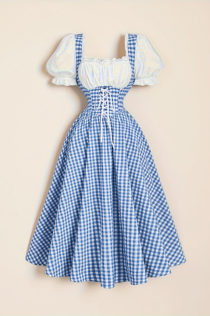 Ladies' Fashion Blue and White - French Vintage Floral Midi Dress recension och pris
