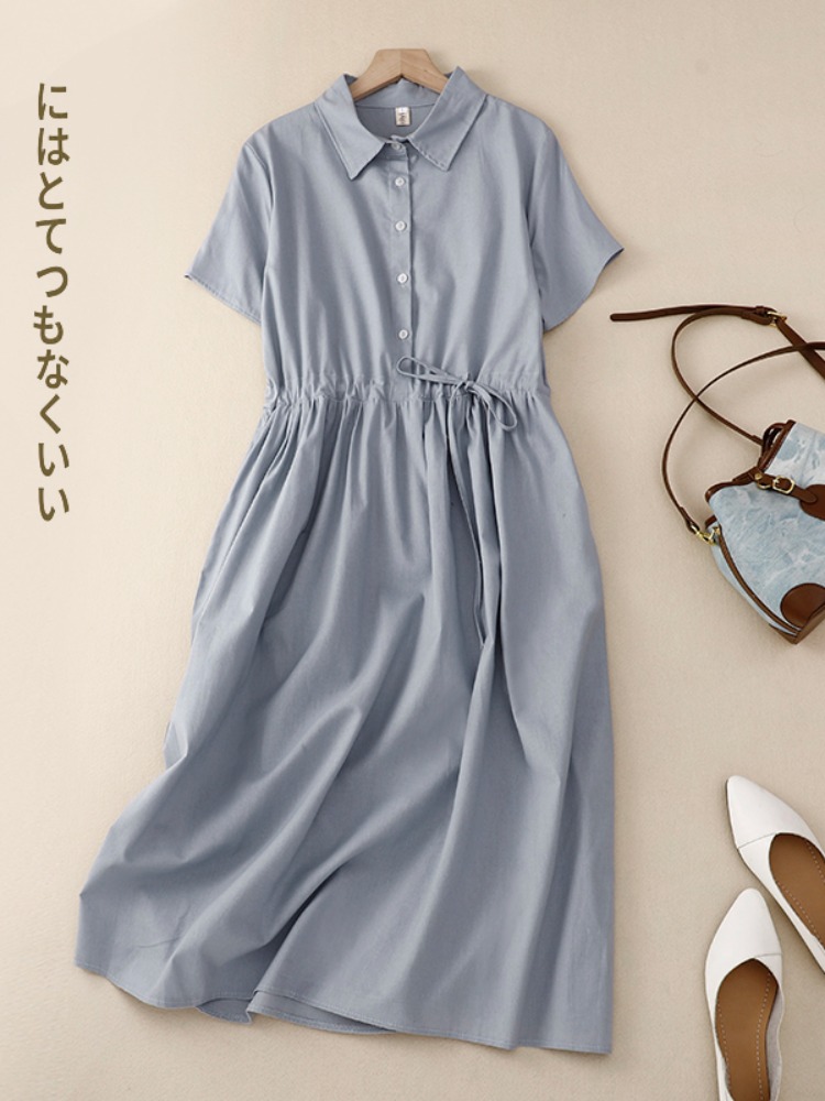 Outlet Cotton Lin Women's Dres - Korean Style A Line Shirt Dress recension och pris