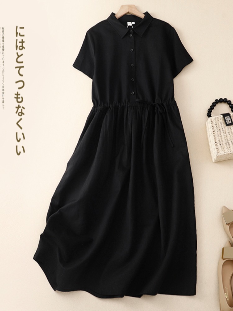 Outlet Cotton Lin Women's Dres - Korean Style A Line Shirt Dress recension och pris