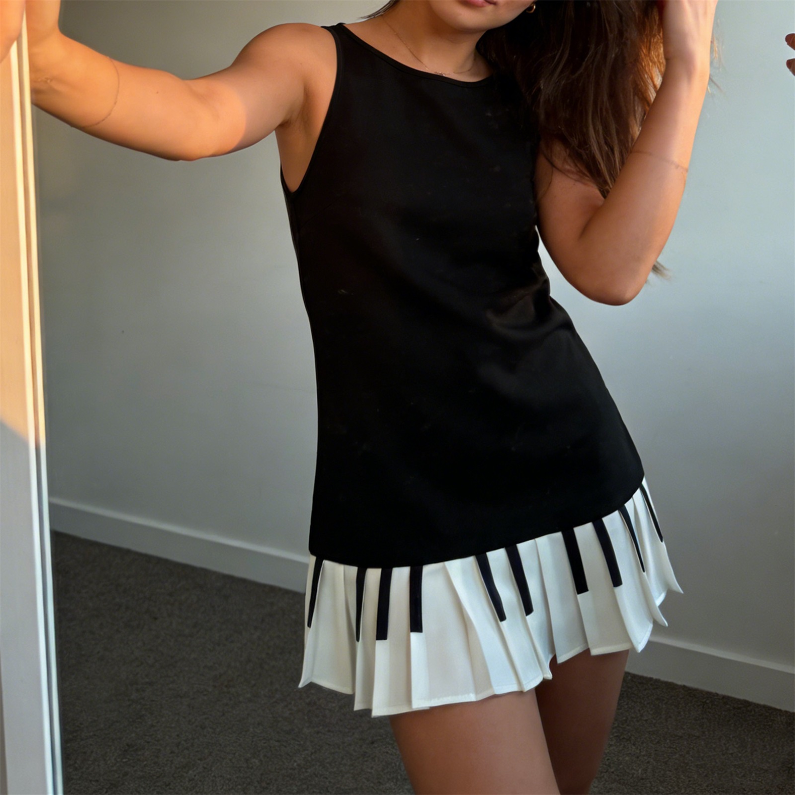 Womens Y2K Piano Key Pleated M - Y2K Backless Halter Mini Dress recension och pris