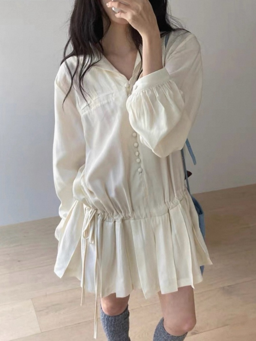 Slimming Long Sleeve Shirt Dre - Korean Style A Line Shirt Dress recension och pris