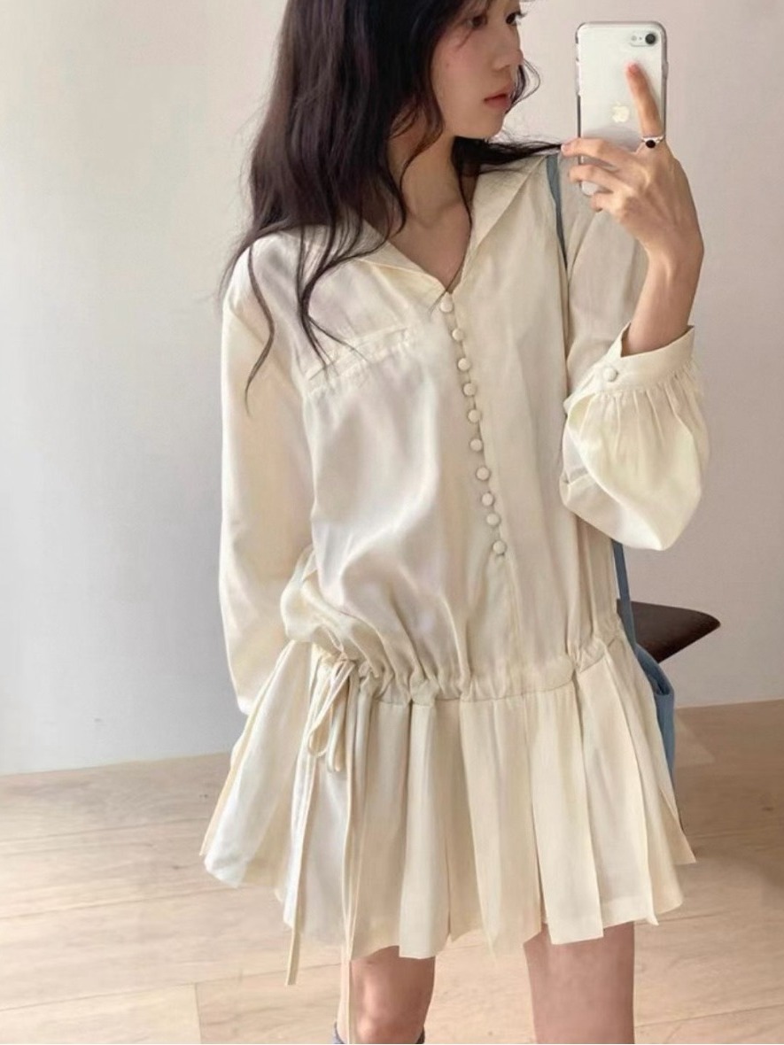 Slimming Long Sleeve Shirt Dre - Korean Style A Line Shirt Dress recension och pris